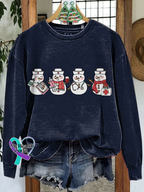 Christmas Nurse Snowman Casual Sweatshirt Navyblue / S