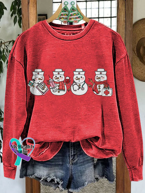 Christmas Nurse Snowman Casual Sweatshirt Red / S
