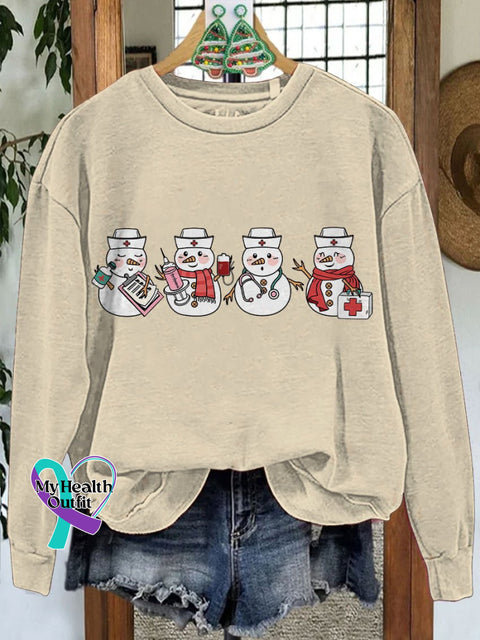 Christmas Nurse Snowman Casual Sweatshirt Sand / S