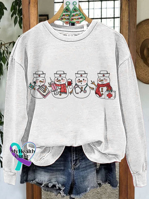 Christmas Nurse Snowman Casual Sweatshirt White / S