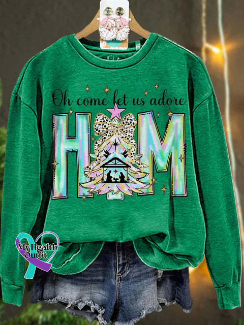 Christmas Oh Come Let Us Adore Him Casual Sweatshirt Green / S