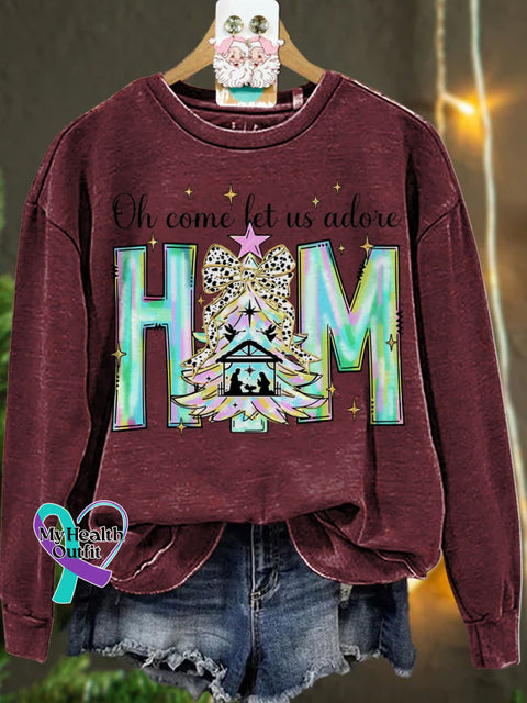 Christmas Oh Come Let Us Adore Him Casual Sweatshirt Maroon / S