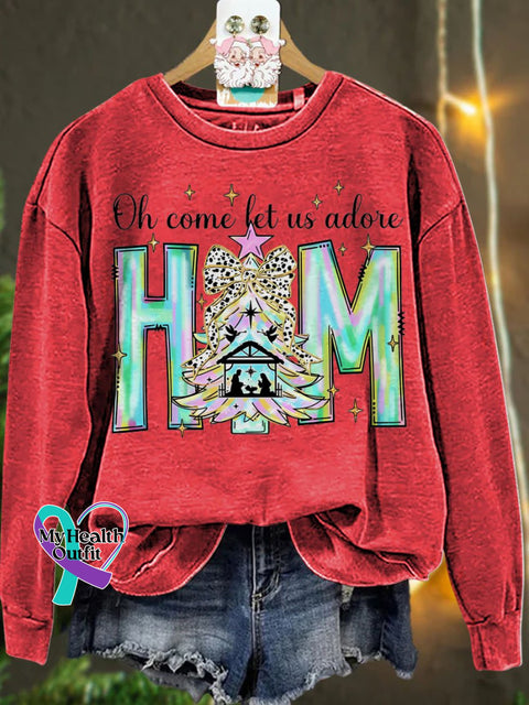 Christmas Oh Come Let Us Adore Him Casual Sweatshirt Red / S