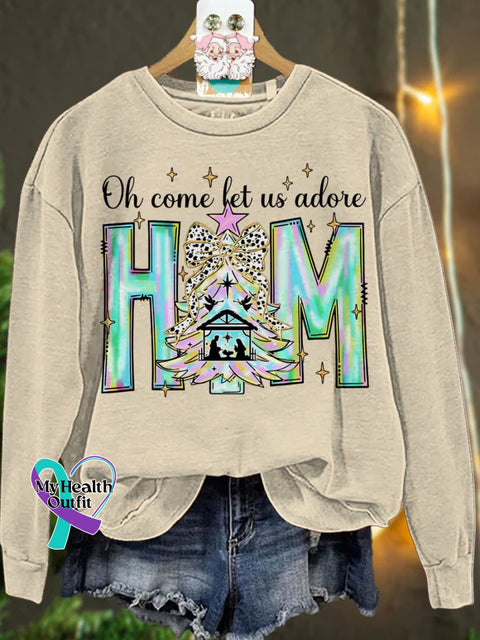 Christmas Oh Come Let Us Adore Him Casual Sweatshirt Sand / S