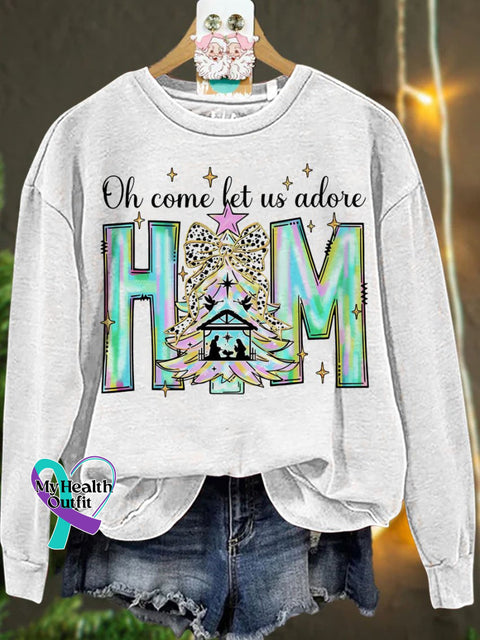 Christmas Oh Come Let Us Adore Him Casual Sweatshirt White / S
