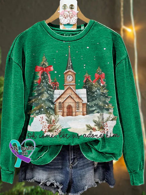 Christmas Oh Come Let Us Adore Him Jesus Casual Sweatshirt Green / S