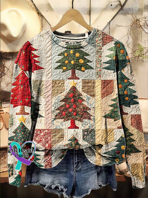 Christmas Patchwork Tree Casual Sweatshirt Multicolor / S