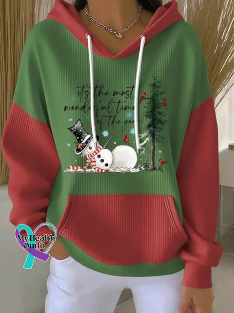 Christmas Pattern Art Print Casual Hooded Pocket Sweatshirt Green / S