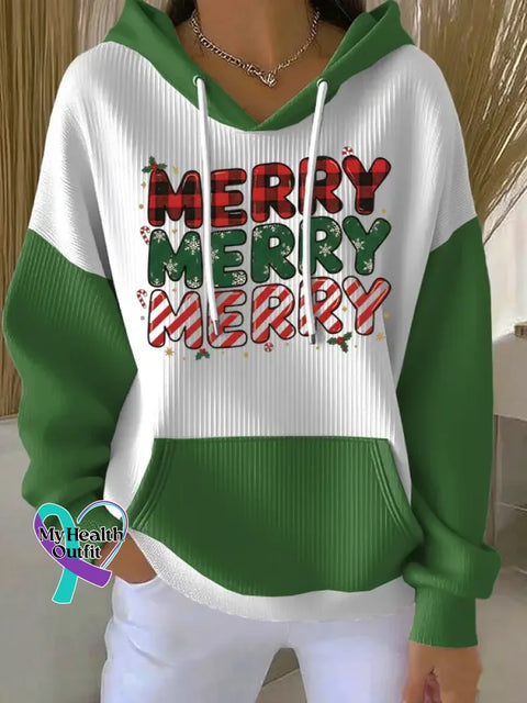 Christmas Pattern Art Print Casual Hooded Pocket Sweatshirt Green1 / S