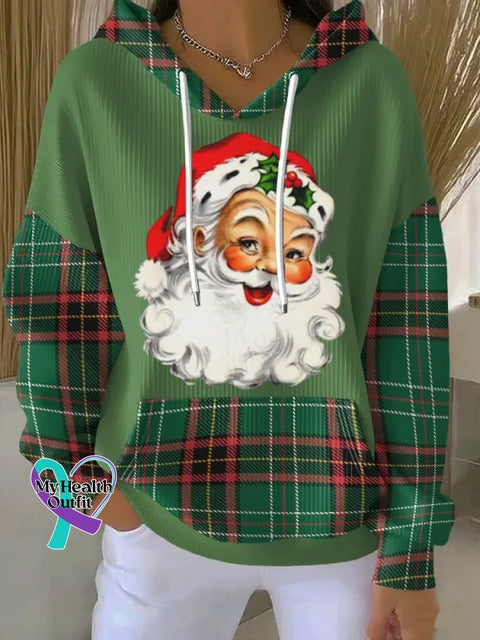 Christmas Pattern Art Print Casual Hooded Pocket Sweatshirt Green1 / S
