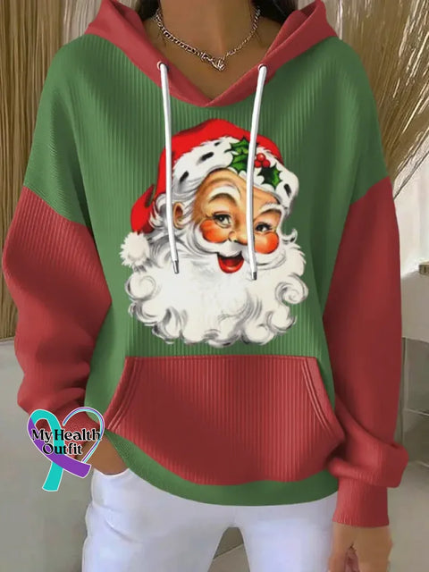 Christmas Pattern Art Print Casual Hooded Pocket Sweatshirt Green2 / S