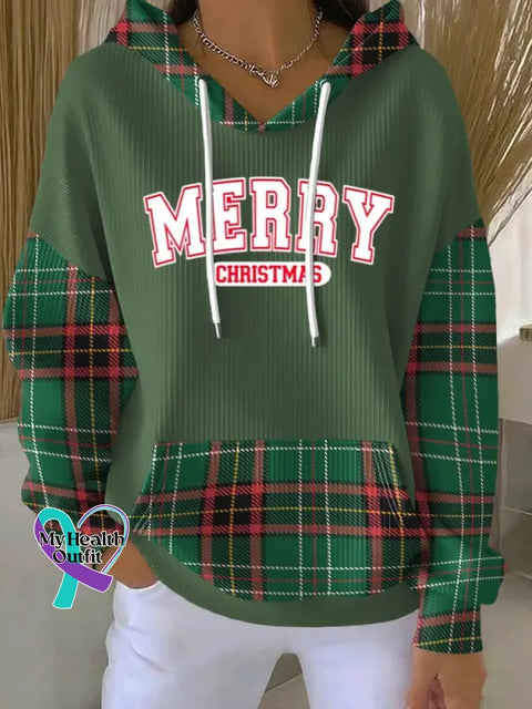 Christmas Pattern Art Print Casual Hooded Pocket Sweatshirt Green2 / S