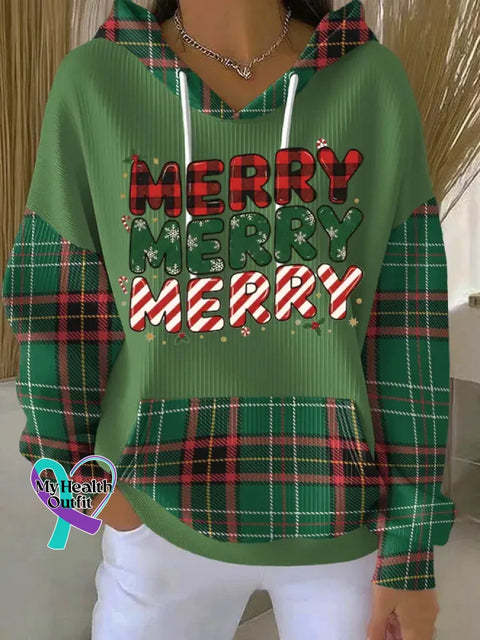 Christmas Pattern Art Print Casual Hooded Pocket Sweatshirt Green3 / S