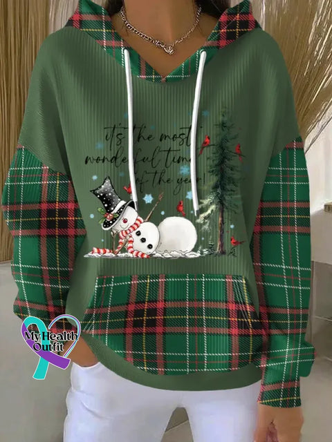 Christmas Pattern Art Print Casual Hooded Pocket Sweatshirt Green4 / S