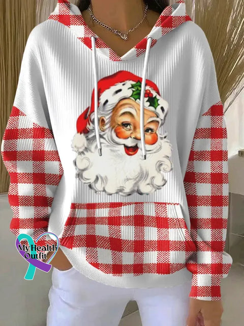 Christmas Pattern Art Print Casual Hooded Pocket Sweatshirt Plaid1 / M