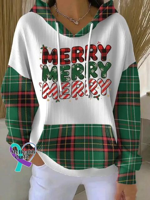 Christmas Pattern Art Print Casual Hooded Pocket Sweatshirt Plaid1 / S