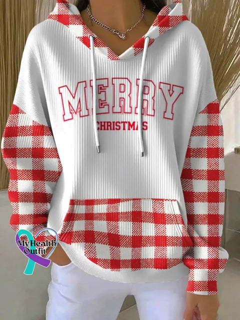 Christmas Pattern Art Print Casual Hooded Pocket Sweatshirt Plaid1 / S
