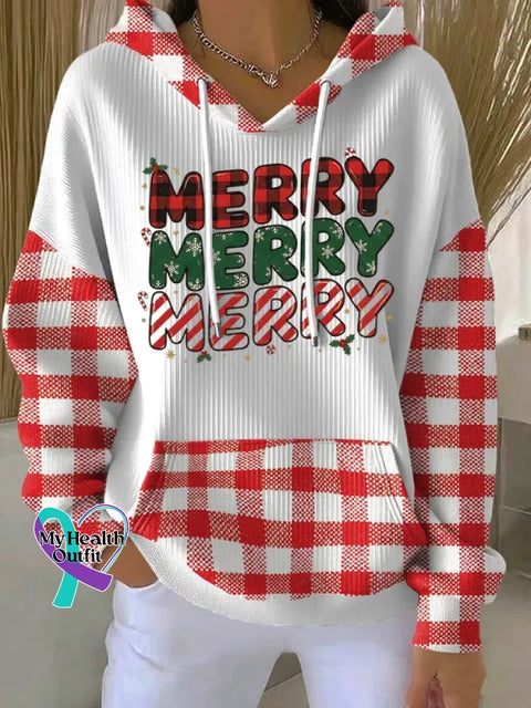 Christmas Pattern Art Print Casual Hooded Pocket Sweatshirt Plaid2 / S