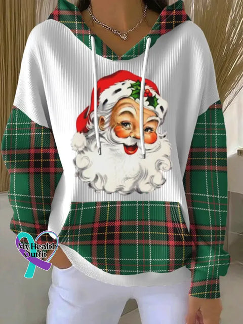 Christmas Pattern Art Print Casual Hooded Pocket Sweatshirt Plaid2 / S