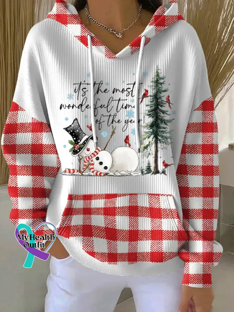 Christmas Pattern Art Print Casual Hooded Pocket Sweatshirt Plaid2 / S