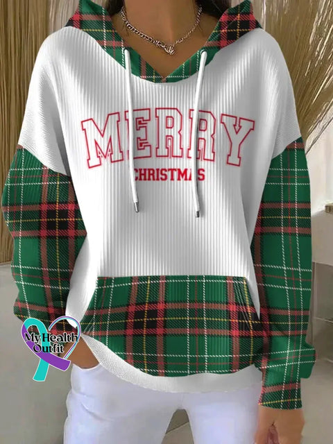 Christmas Pattern Art Print Casual Hooded Pocket Sweatshirt Plaid2 / S