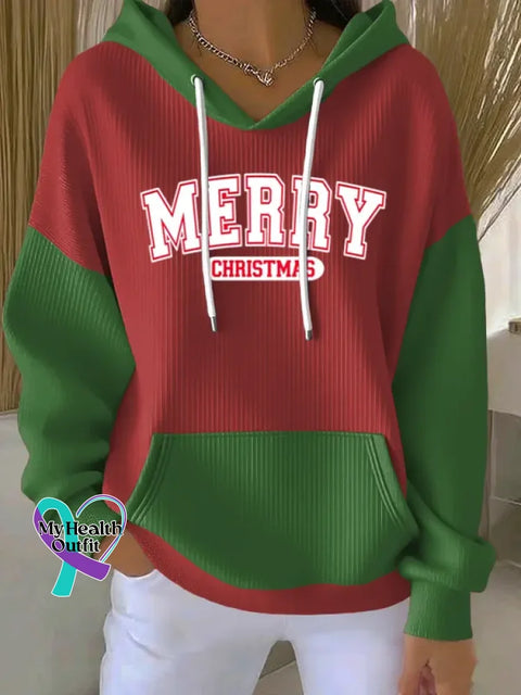 Christmas Pattern Art Print Casual Hooded Pocket Sweatshirt Red1 / S