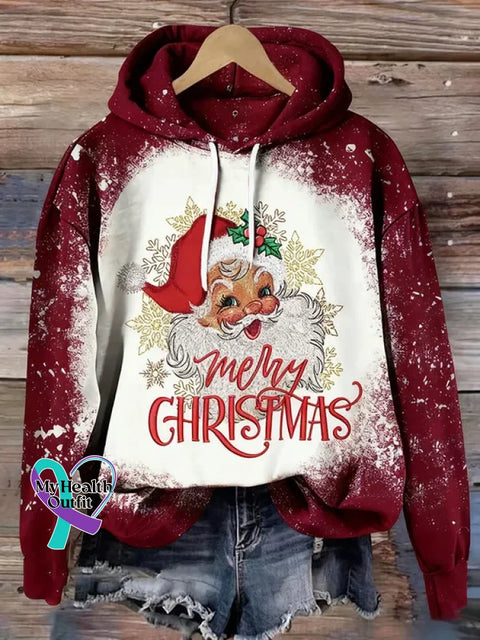 Christmas Pattern Art Print Casual Hooded Pocket Sweatshirt Red1 / S