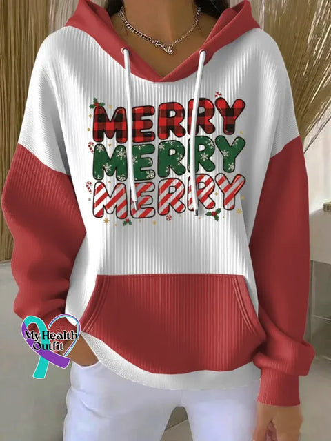 Christmas Pattern Art Print Casual Hooded Pocket Sweatshirt Red1 / S