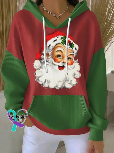 Christmas Pattern Art Print Casual Hooded Pocket Sweatshirt Red1 / S