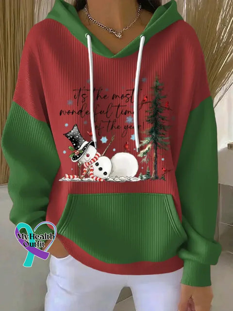 Christmas Pattern Art Print Casual Hooded Pocket Sweatshirt Red1 / S