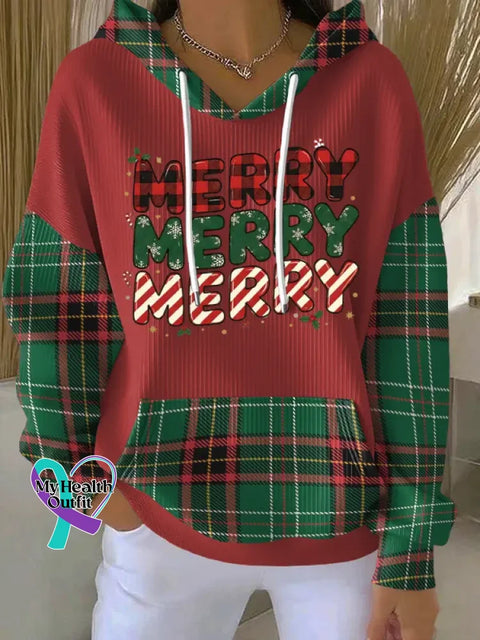 Christmas Pattern Art Print Casual Hooded Pocket Sweatshirt Red2 / S