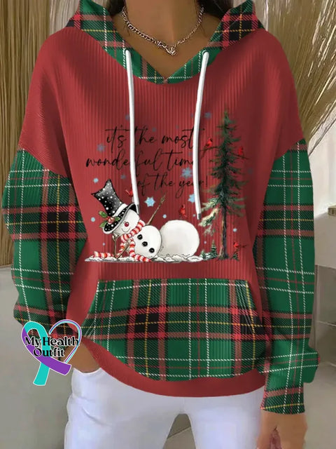 Christmas Pattern Art Print Casual Hooded Pocket Sweatshirt Red2 / S