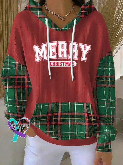Christmas Pattern Art Print Casual Hooded Pocket Sweatshirt Red2 / S