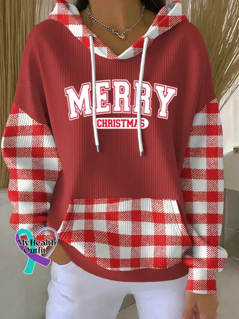 Christmas Pattern Art Print Casual Hooded Pocket Sweatshirt Red3 / S