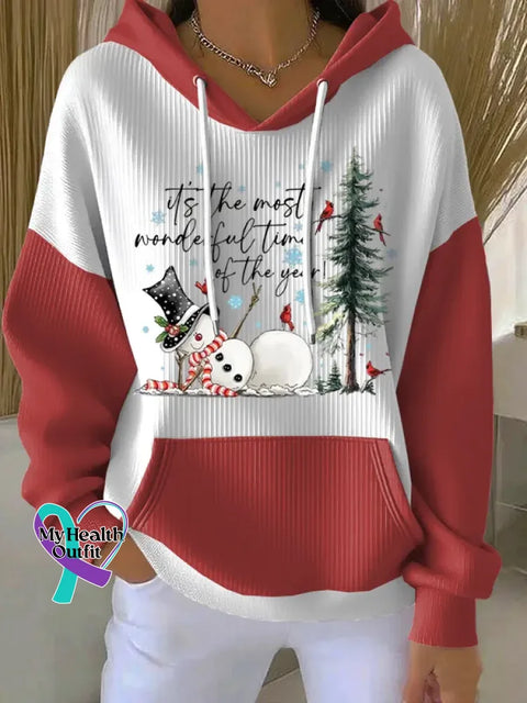 Christmas Pattern Art Print Casual Hooded Pocket Sweatshirt White1 / S
