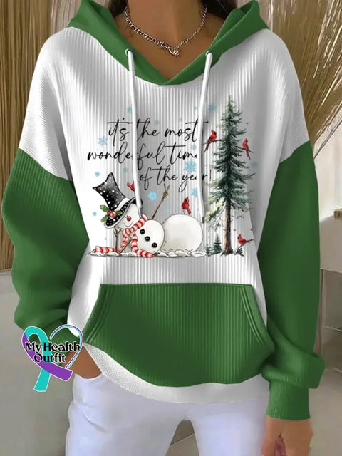 Christmas Pattern Art Print Casual Hooded Pocket Sweatshirt White2 / S