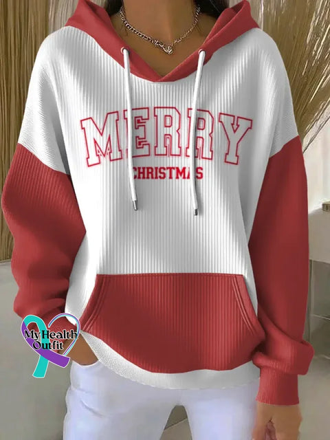 Christmas Pattern Art Print Casual Hooded Pocket Sweatshirt White2 / S