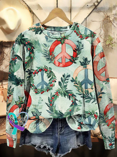 Christmas Peace Sign Hippie Love And Casual Sweatshirt Multicolor / S