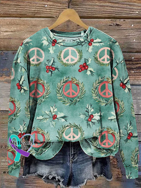 Christmas Peace Sign Hippie Love And Casual Sweatshirt Multicolor / S