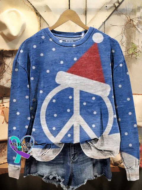 Christmas Peace Sign Hippie Love And Snow Casual Sweatshirt Multicolor / S