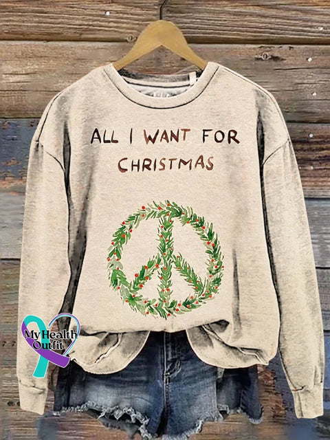 Christmas Peace Sign Print Casual Sweatshirt Multicolor / S