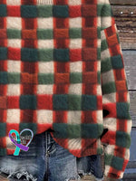 Christmas Plaid Art Print Knit Pullover Sweater