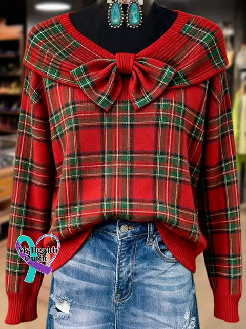 Christmas Plaid Print Buttoned Cardigan Sweater Multicolor / S