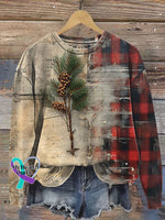 Christmas Plaid Rustic Art Print Casual Sweatshirt Multicolor / S