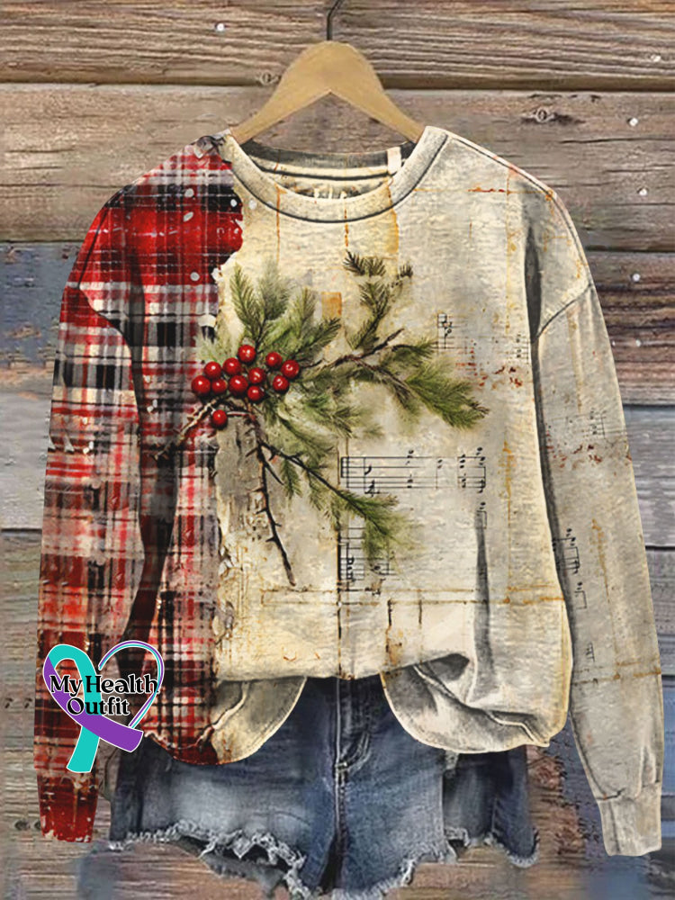 Christmas Plaid Rustic Art Print Casual Sweatshirt Multicolor / S