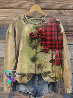 Christmas Plaid Rustic Art Print Casual Sweatshirt Multicolor / S