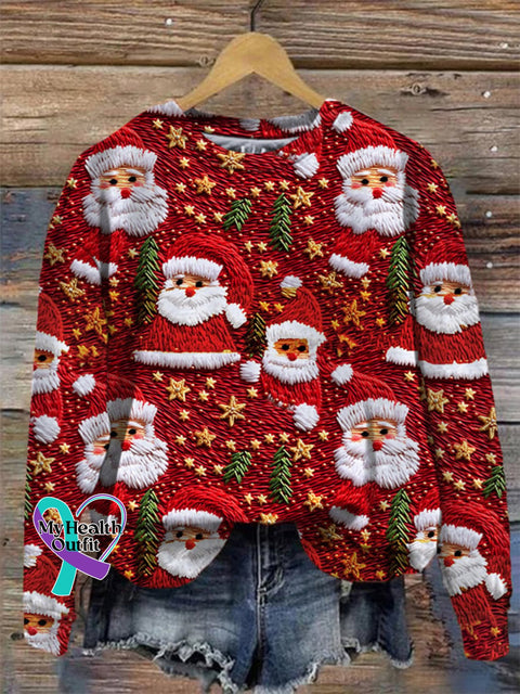 Christmas Plush Santa Claus Star Print Casual Sweatshirt Multicolor / S