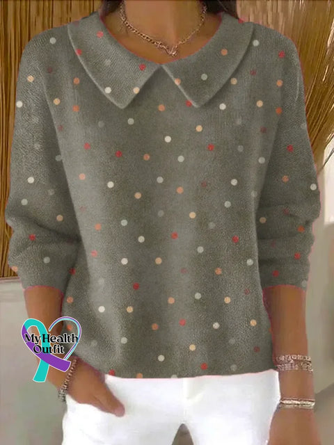 Christmas Polka Dots Casual Peter Pan Collar 3/4 Sleeve Sweater Multicolor / S