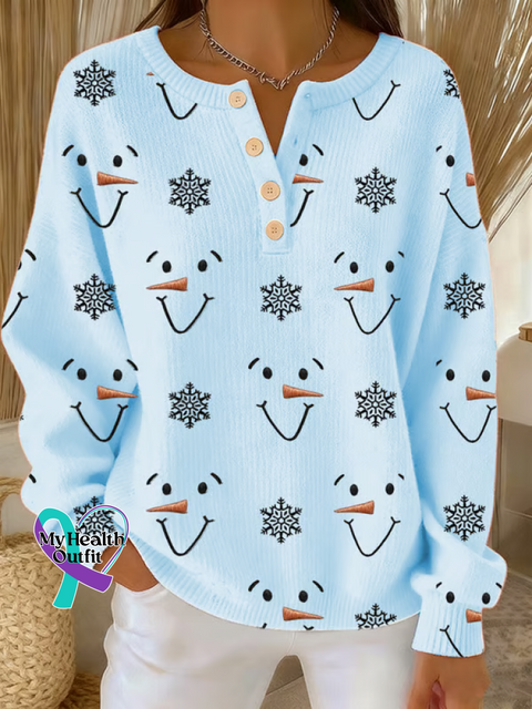 Christmas Print Buttoned Cardigan Sweater Blue / S