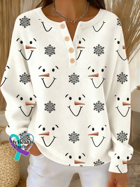 Christmas Print Buttoned Cardigan Sweater White / S